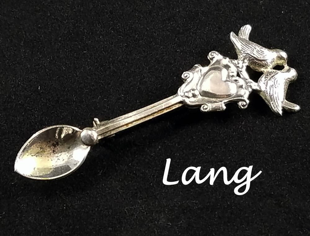 Sterling Silver Love Birds Pin Brooch Signed LANG and STERLING Silver Spoon